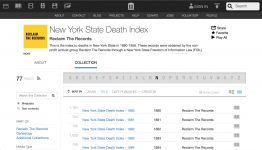 Screenshot of the New York State Death Index at the Internet Archive