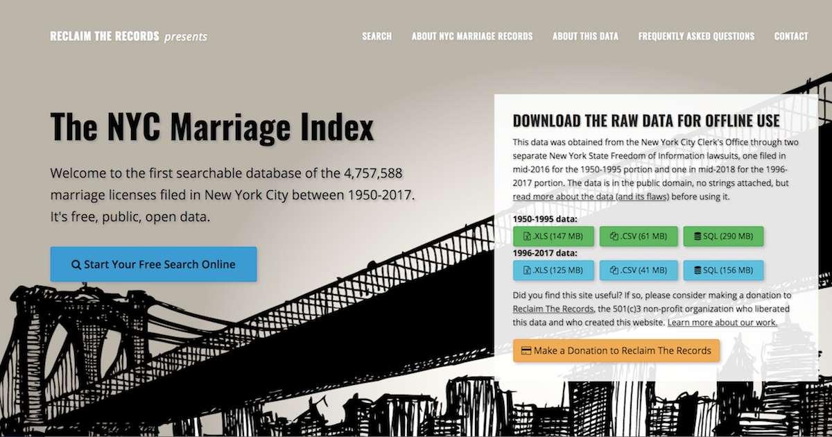 Index to New York City Marriage Licenses, 19962017 Reclaim The Records