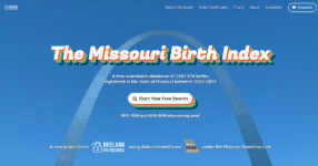 Screenshot of the Missouri Birth Index website