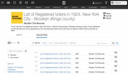 Screenshot of the 1924 NYC List of Registered Voters on the Internet Archive