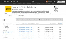 Screenshot of New York State birth index on the Internet Archive website