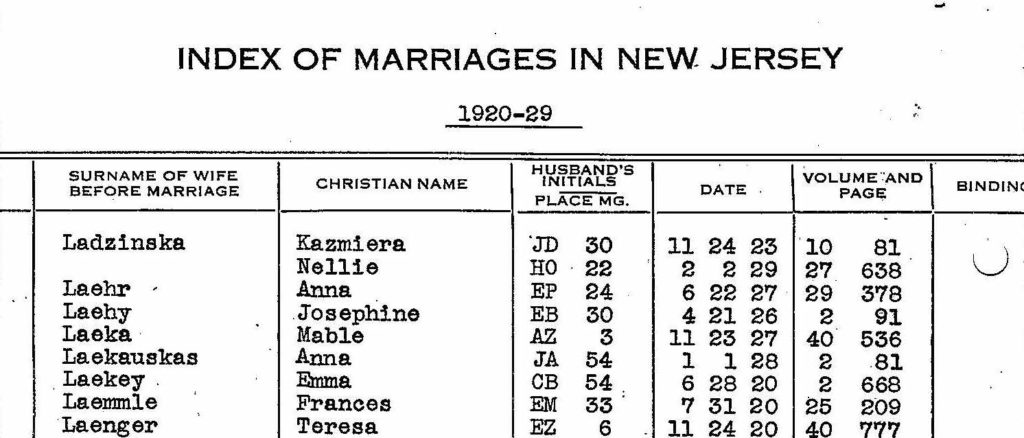 Reclaim The Records - New Jersey Marriage Index - example #2