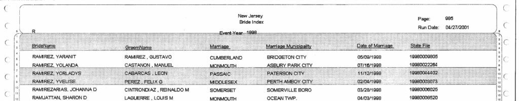 Reclaim The Records - New Jersey Marriage Index - example #5