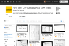 Screenshot of the NYC Geographical Birth Index online at the Internet Archive