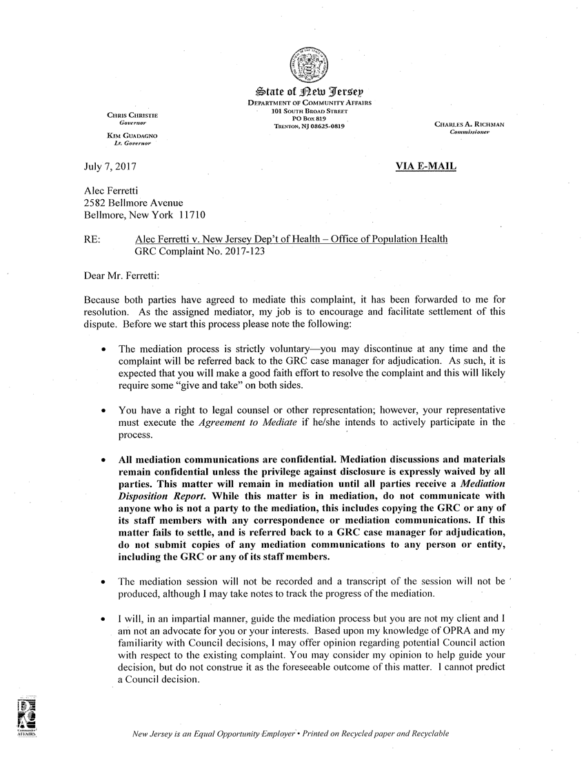 Government Records Council - Complaint (July 7, 2017)