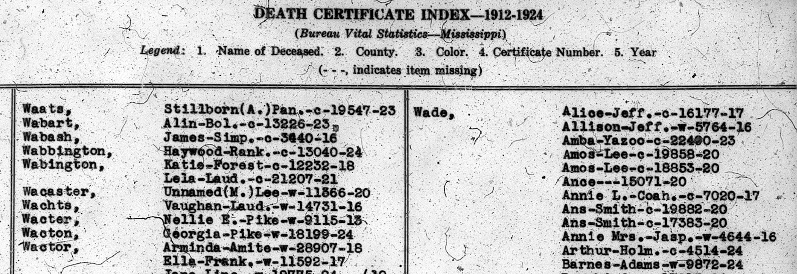 The Mississippi State Death Index 1912 1943 Reclaim The