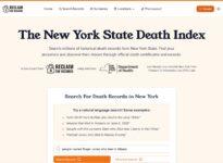 Screenshot of the New York State Death Index website at NewYorkDeathindex.com