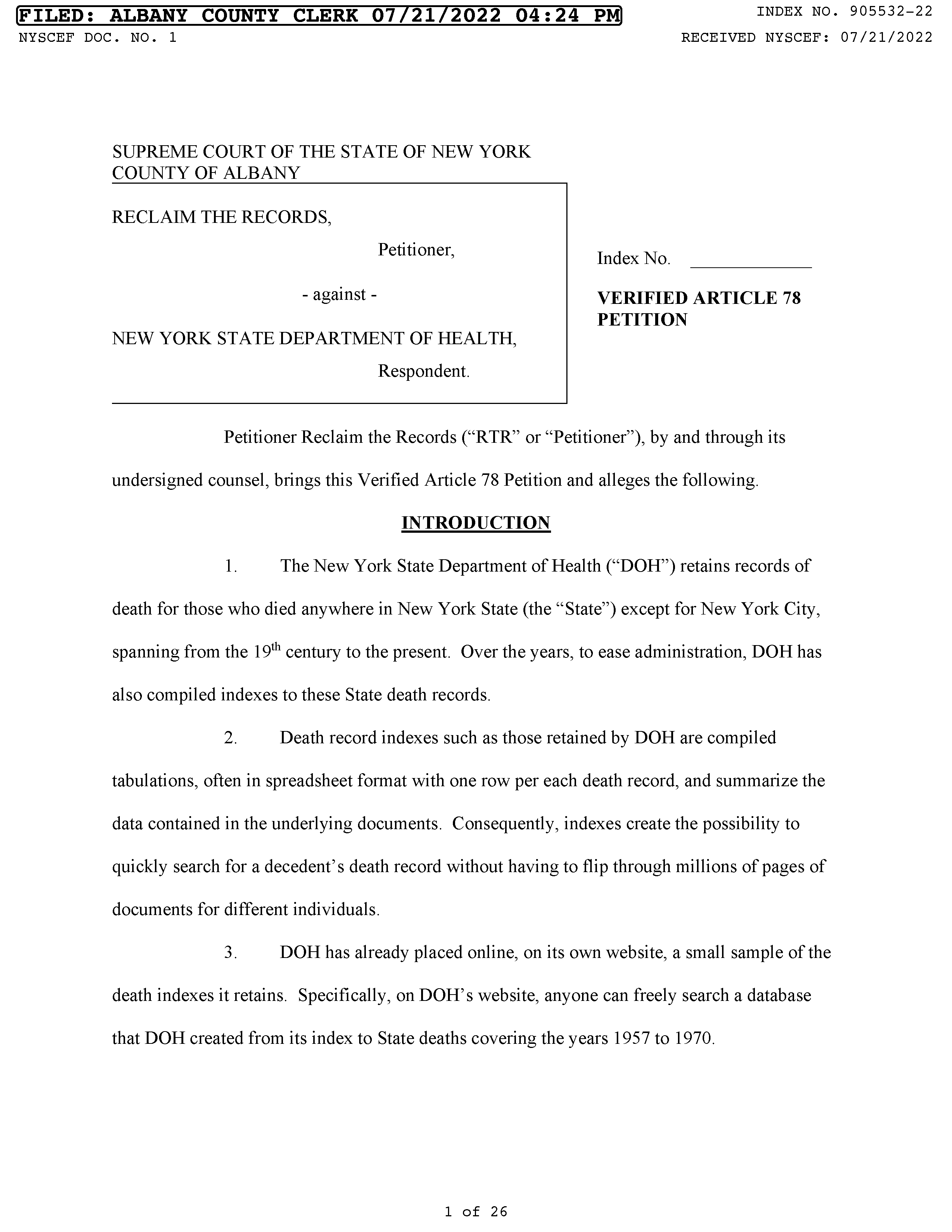 Our Freedom of Information Law (FOIL) Petition