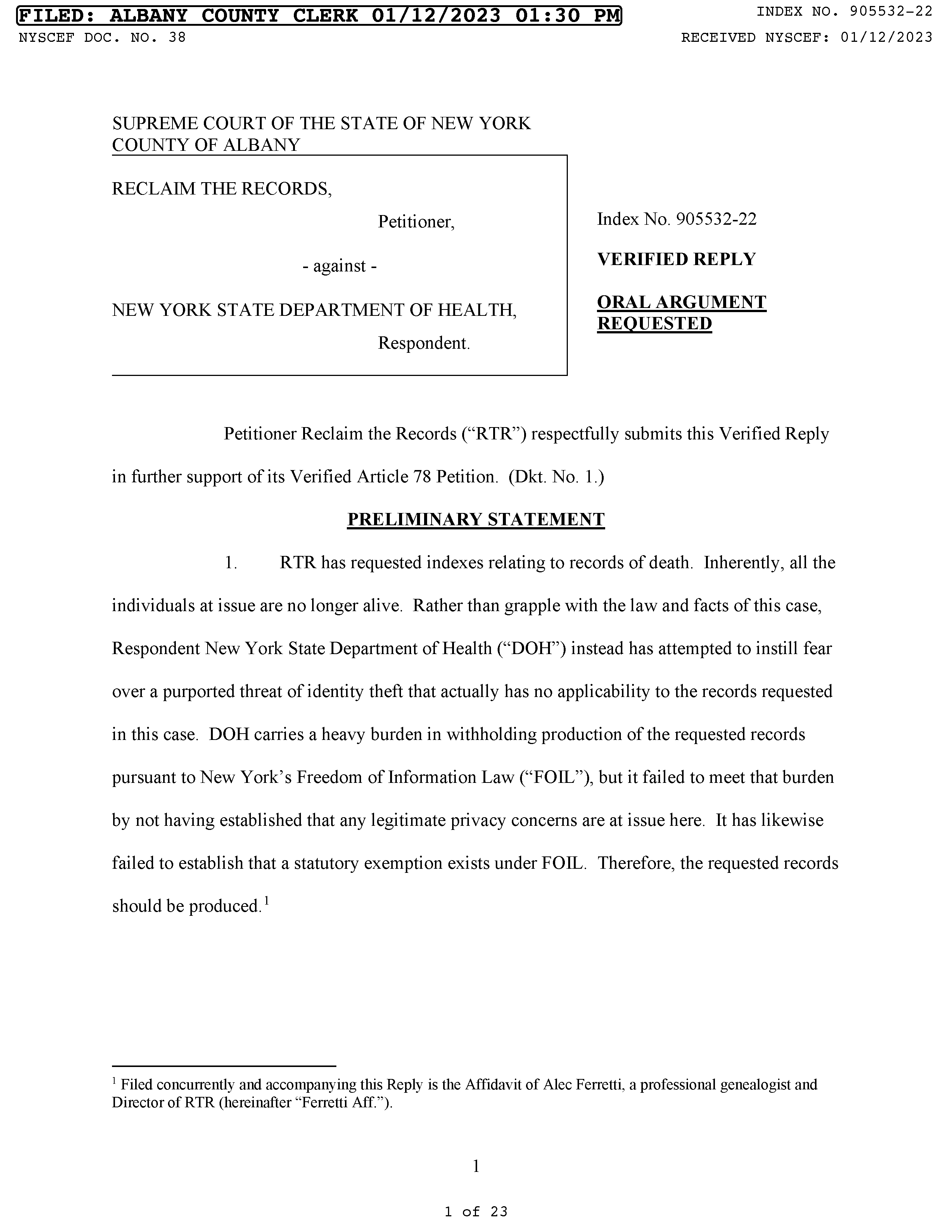 RTR's Memorandum of Law