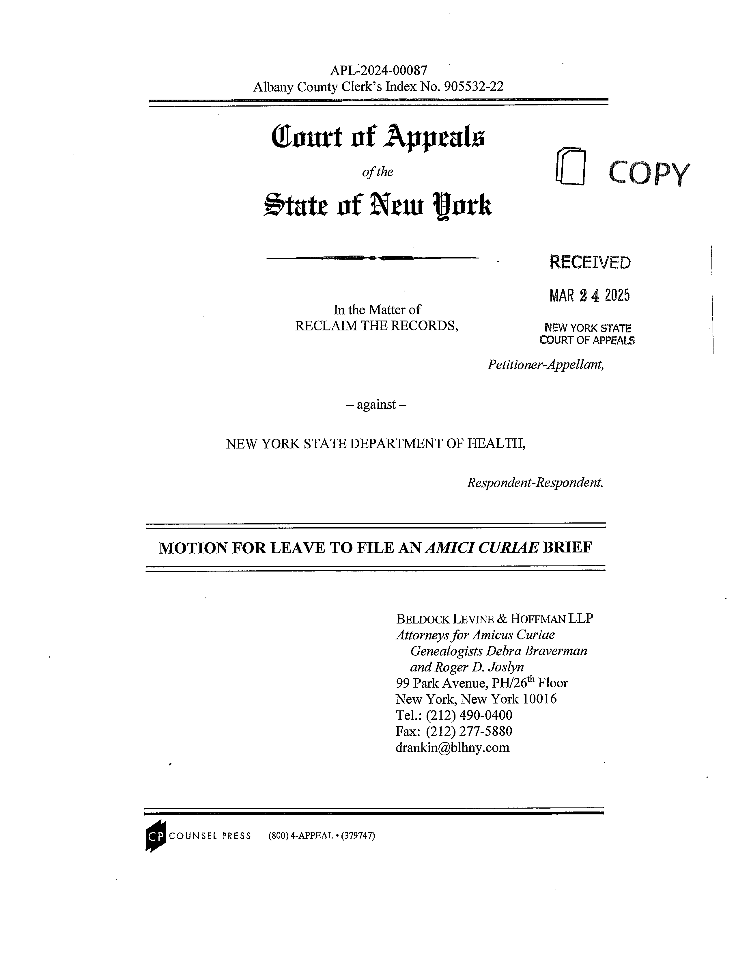 Amicus Curiae brief from two well-known and long-time professional genealogists, in support of Reclaim The Records